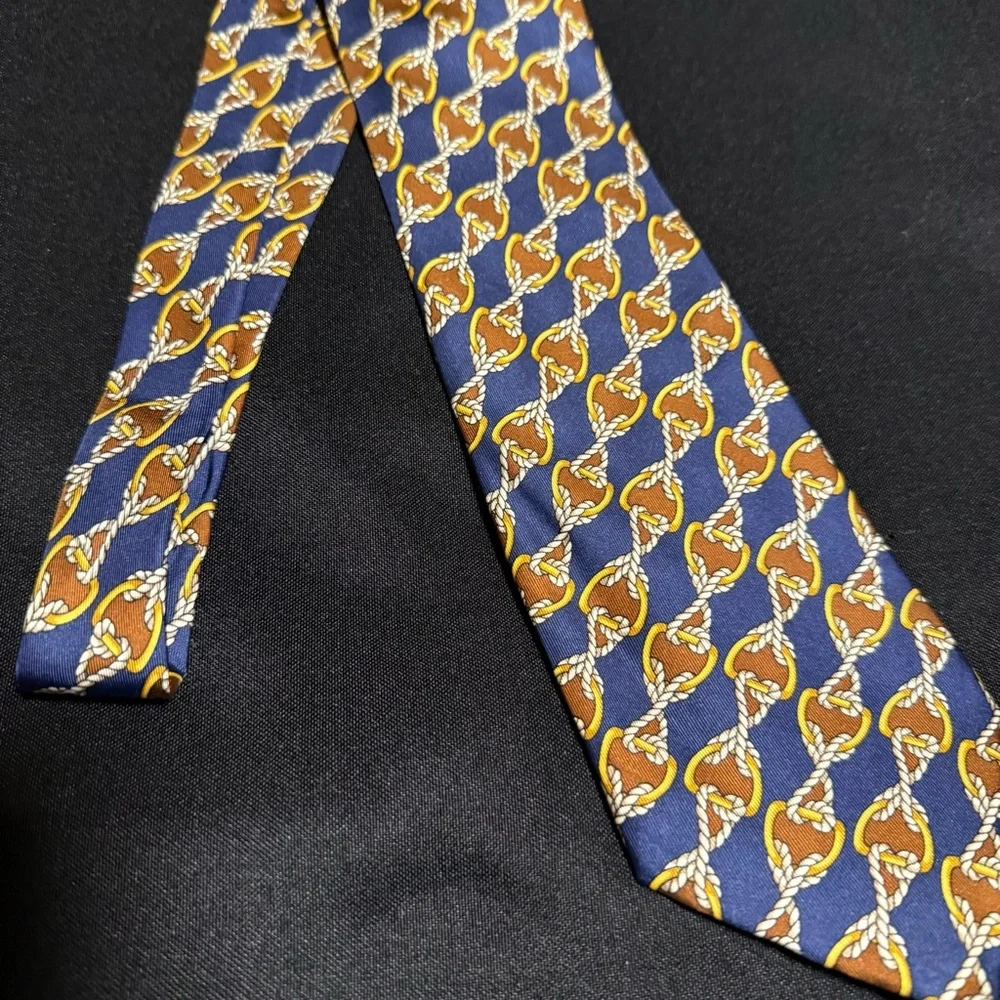 Hilditch & Key for Saks Fifth Avenue Silk Tie – Nautical Rope Navy Brown‎